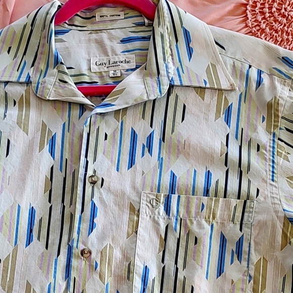GUY LAROCHE MONSIEUR COTTON RETRO SHORT SLEEVE BUTTON UP SHIRT. MEDIUM. - Picture 2 of 9